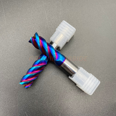 Vonfram Rắn Carbide Máy nghiền phẳng 2 ống HRC65 màu xanh lam Phủ nano Dụng cụ cắt sắc bén Máy công cụ
