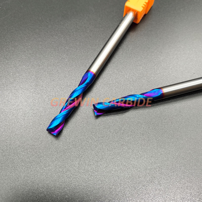Đôi ống sáo xoắn ốc phẳng cacbua cuối Máy cắt phay CNC phủ Nano màu xanh